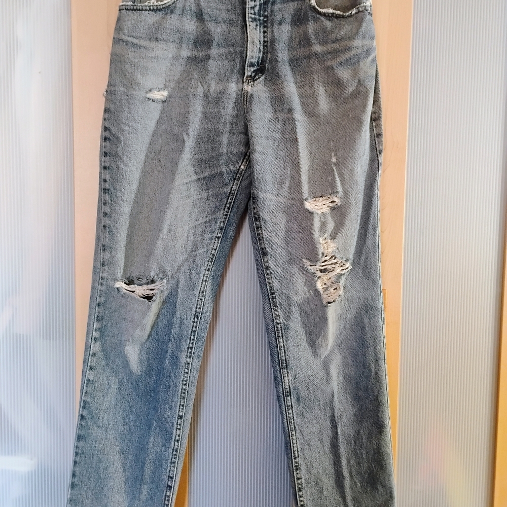 Lee Women's Washed Denim Distressed Straight Leg Jeans
